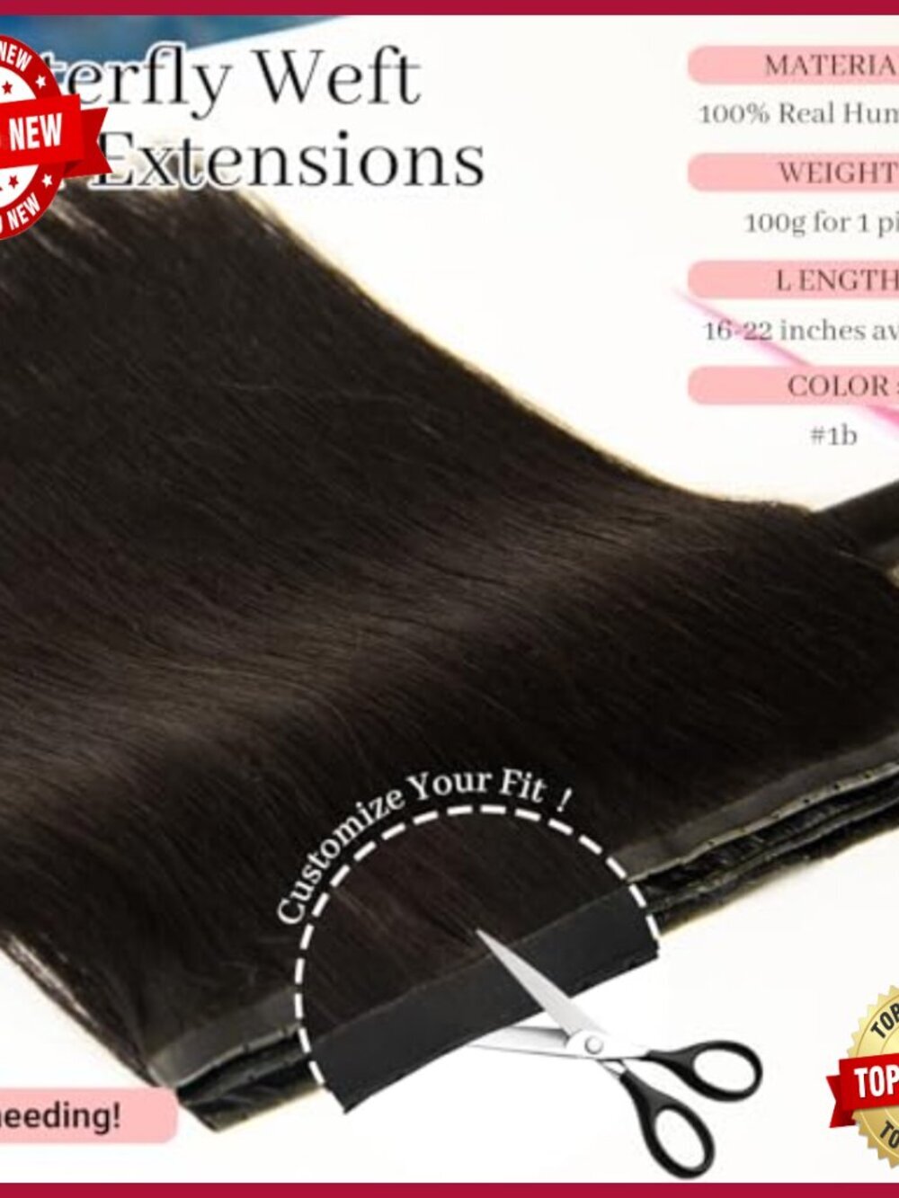 16 Inch Human Hair Extensions, 100g Butterfly Weft, Seamless Micro Bead - Picture 3 of 7